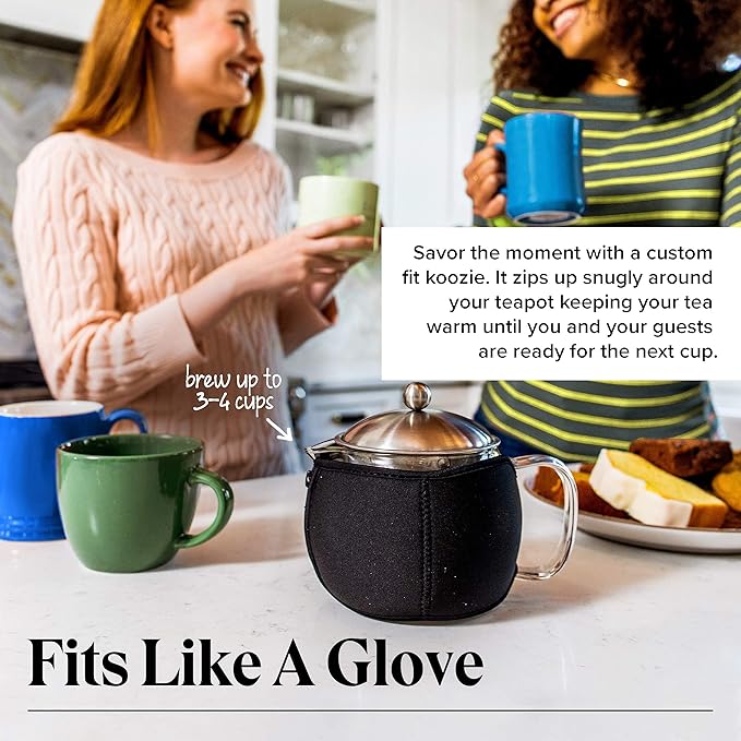 Teapot with Infuser for Loose Tea - 40oz, 3-4 Cup, Clear Glass Kettle Pot with Strainer & Warmer - For Whole Leaf, Iced Maker & Brewer