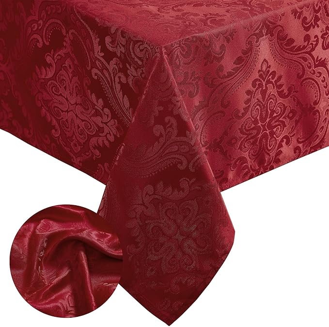 Elrene Home Fashions Caiden Elegance Damask Waterproof, Stain & Wrinkle Resistant Fabric Tablecloth, 60" x 144" Oblong/Rectangle, Red
