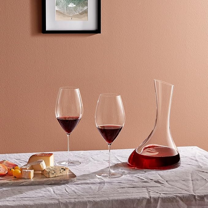 NUDE Red Wine Glass, Stem Zero Grace – Crystal Large Long Stem Wine Glass for Medium to Full Bodied Red Wines, Curvaceous Bowl, Lead-Free, Dishwasher Safe, 27 oz
