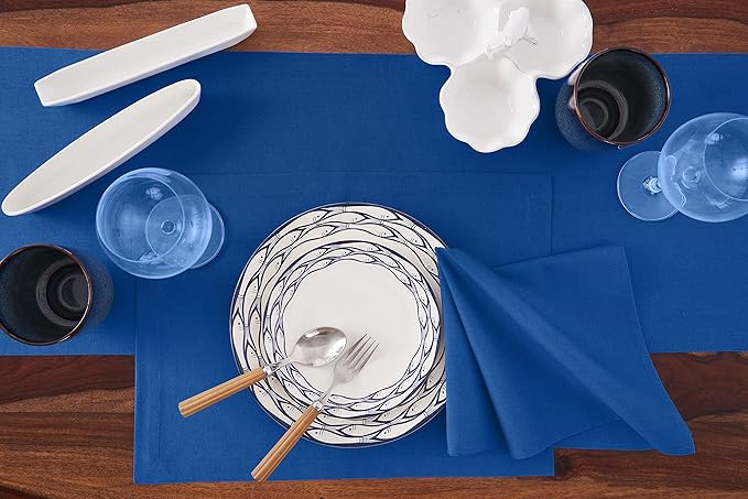 Solino Home Blue Cloth Napkins Set of 4 - Dru Cotton Linen Dinner Napkins 20 x 20 Inch - Handcrafted and Machine Washable
