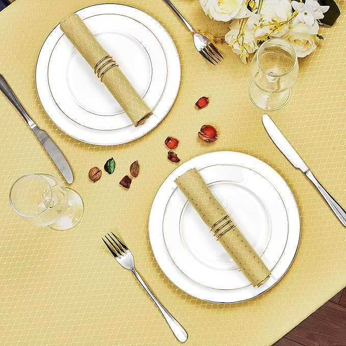 Rectangle Table Cloth Linen Farmhouse Stainproof Waterproof Washable Polyester Oblong Rectangular Fabric Table Cover for Kitchen Dining Dinner (Gold A, 60 X 104 Inch)