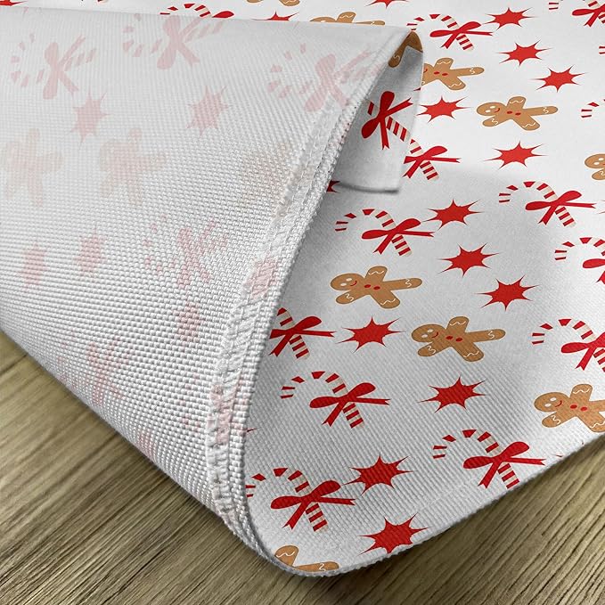 Ambesonne Gingerbread Man Place Mats Set of 8, Candy Cane Bowties Red Star Christmas Cookie Pattern, Washable Fabric Placemats for Dining Table, Placemat 8 pcs, Sand Brown Orange