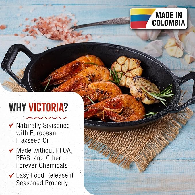 Victoria Mini Oval Cast Iron Casserole Dish, Preseasoned Baking Dish for Appetizers, Side Dishes, Soufflés, and Single Servings, Made in Colombia