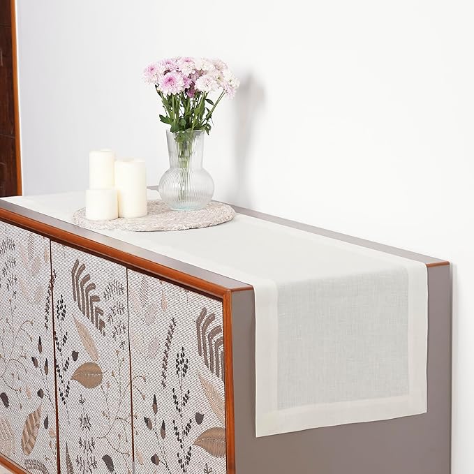 D'Moksha Homes Linen Ivory Table Runner 72 Inches Long - 100% Pure Linen 14 x 72 Inch Table Runner for Dining, Winter, Christmas, Holiday, New Year - Machine Washable