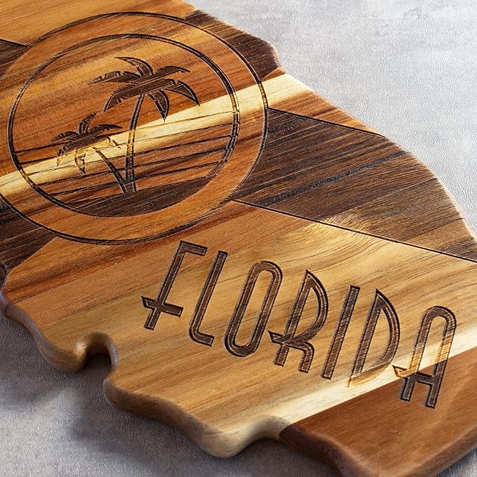 Totally Bamboo Rock & Branch Origins Series Florida State Shaped Cutting Board and Charcuterie Serving Tray, Includes Hang Tie for Wall Display