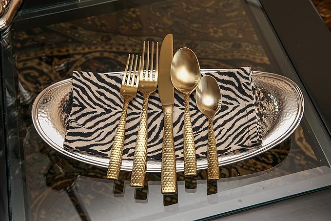 Fortessa Lucca Faceted 18/10 Stainless Steel Flatware, Solid Handle Table Knife, 9.9", Set of 12, Brushed Gold