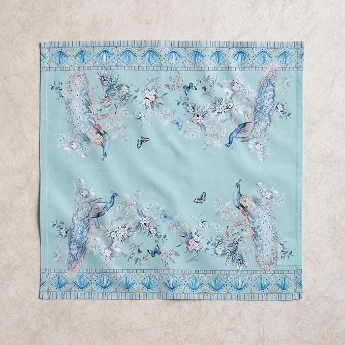 Maison d' Hermine Napkin 100% Combed Cotton Premium Set of 4 Decorative Washable Table Cloth Napkins for Dining, Home, Wedding, Banquet, Peacock Utopia - Pastel Turquoise (20”x20”)