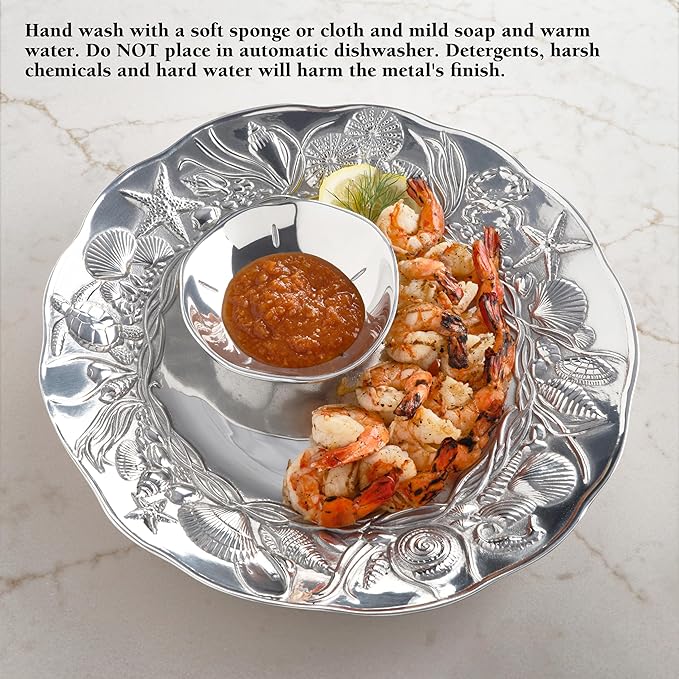 Wilton Armetale Coastal 2-Piece Chip And Dip Serving Set, 13.75-Inch, Large, Silver