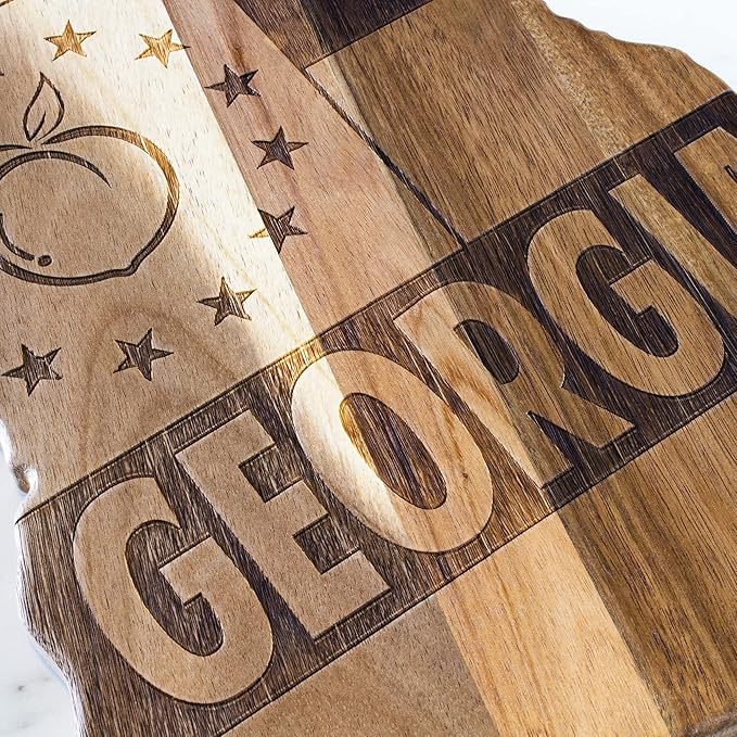 Totally Bamboo Rock & Branch Origins Series Georgia State Shaped Cutting Board and Charcuterie Serving Tray, Includes Hang Tie for Wall Display Natural Wood
