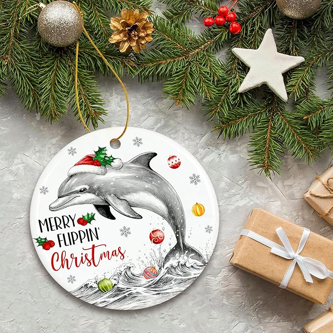 ZAGKOO Dolphin Ornaments for Christmas Tree - Dolphin Themed Gifts for Men, Women - Animal Gift Ideas for Dolphins Lovers, Beach Lovers - Ceramic Xmas Ornaments Tree Decorations