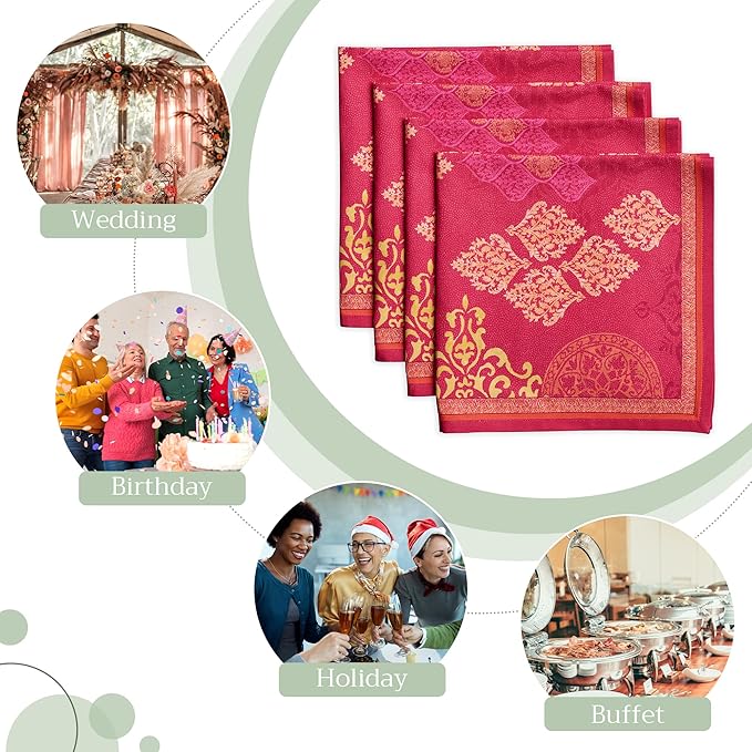 Maison d' Hermine Cloth Napkins Set of 4 100% Cotton for Thanksgiving Christmas Decorations Everyday Reusable Square Fall Napkins Cloth Washable Dinner Party (Versailles, 20"x20")