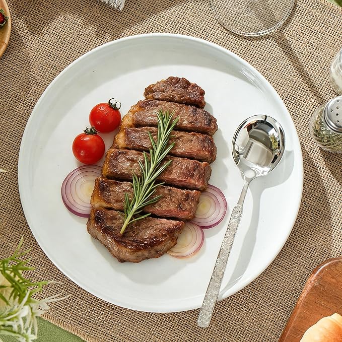 Ceramic Dinner Plates, 10.25 Inch Flat Dish Set for 4, Perfect for Family and Entertaining, Microwave & Dishwasher Safe, Dinner Dishes for Steak, Sandwiches, Pizza, Pasta, Elegant White