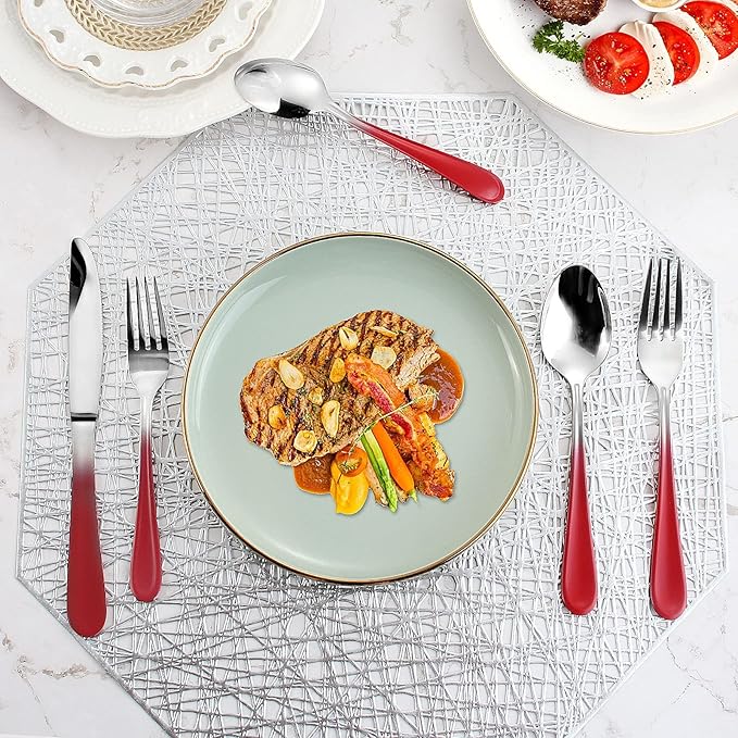 Red Silverware Set for 4,20 Piece Stainless Steel Flatware Set,Mirror Polished Dinnerware Cutlery Set of 4,Reusable Utensil Set for Kitchen,Flatware Sets,Gradient Red Silverware,Dishwasher Safe