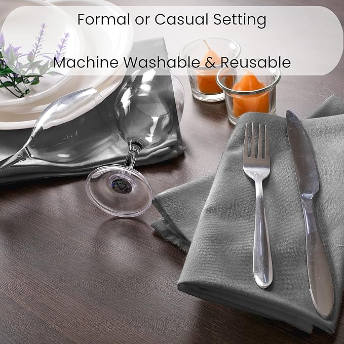 Set of 12 Cloth Dinner Napkins 100% Cotton - Soft Durable Washable - Ideal for Farmhouse Party Weddings Christmas Easter - Perfect Everyday Use Table Linen Cloth Napkins Grey 17x17