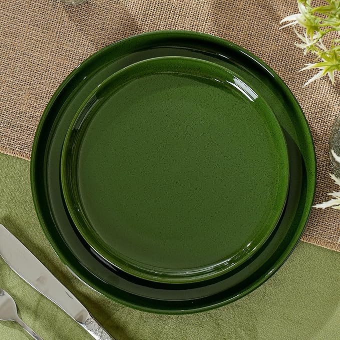8 Inch Salad&Dessert Plates, Small Dinner Plates Sets for 4, Dishwasher & Microwave Safe, Ceramic Dinner Dishes for Cake, Fruits, Waffle, Pasta, Salad, Elegant Green