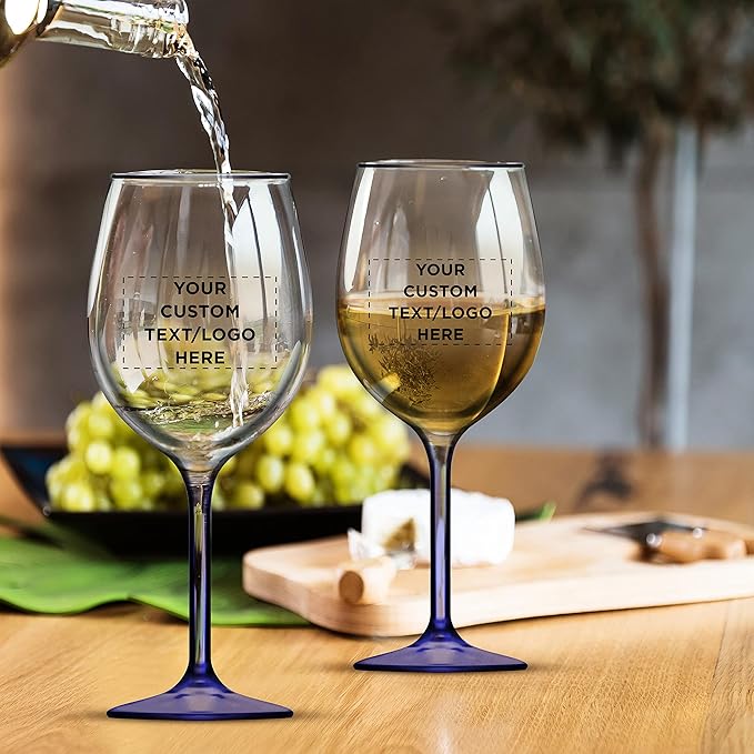 Custom Wine Glasses 14 oz. Set of 24, Personalized Bulk Pack - Restaurant Glassware, Perfect for Red Wine, White Wine, Cocktails and More - Blue