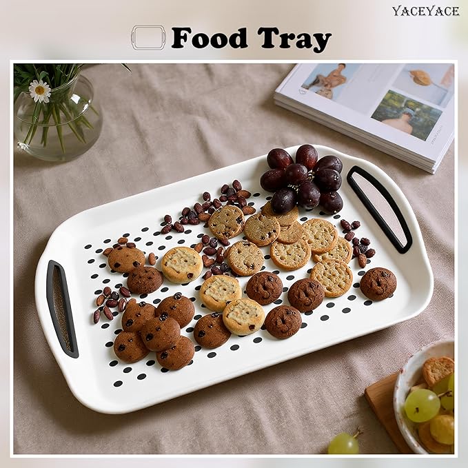 Trays for Serving Food, 2 Pack of Food Serving Trays, Silicone Grippy Dots, Non Slip-White Serving Trays for Breakfast, Fruit, Dessert
