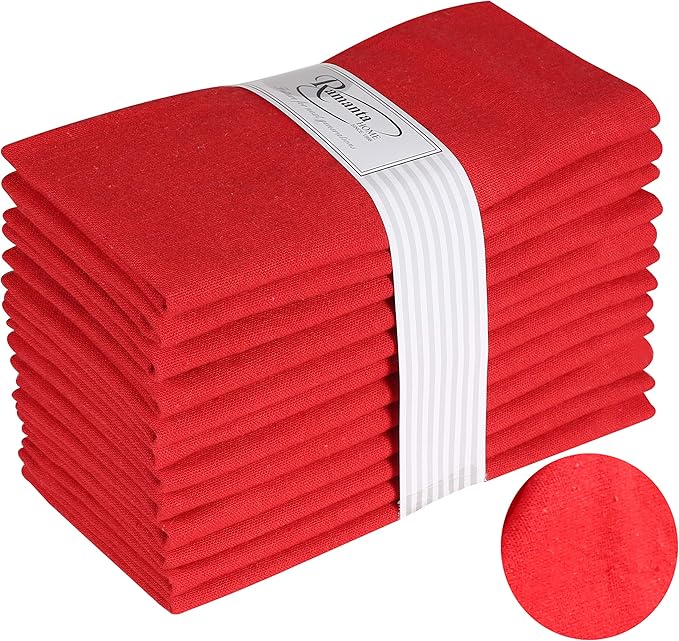 Ramanta Home Red Cotton Dinner Napkins Set of 12, 18x18 Inch 100% Cotton Cloth Napkins, Reusable Fabric Table Napkins for Everyday Dining, Parties, Weddings, Spring & Easter Table Décor Washable