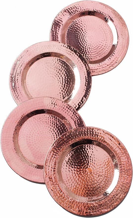 Sertodo Copper, Round Charger Plate, Hand Hammered 100% Pure Copper, 12 inch diameter, Set of 4