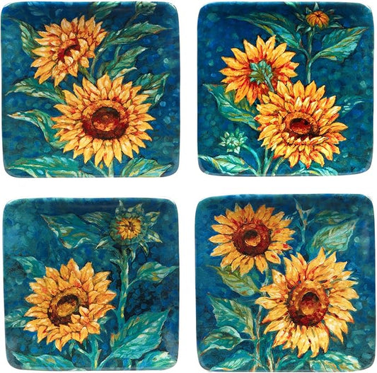 Certified International Golden Sunflowers 6" Canape/Luncheon Plates,Set of 4