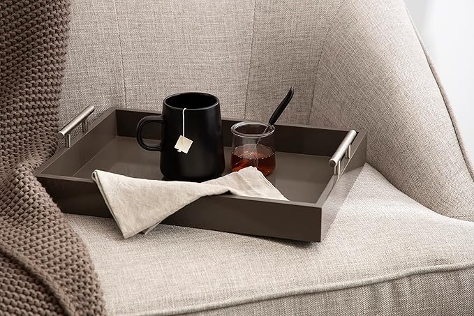 Kate and Laurel Lipton Decorative Modern Rectangular Tray; 16.5 x 12.25; Brown and Silver; Chic Serving Tray for Storage; Organization; and Display