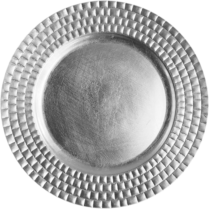 Charge It by Jay Linear Charger Plate 13” Decorative Melamine Service Plate for Home, Professional Dining, Perfect for Upscale Events, Dinner Parties, Weddings, Banquets, Catering, 1 Piece, Silver