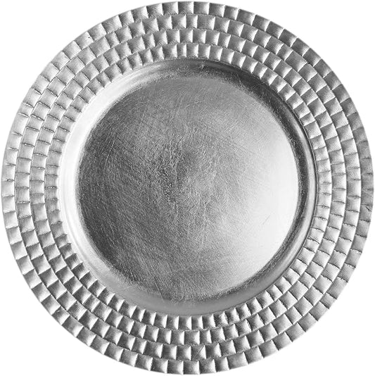Charge It by Jay Linear Charger Plate 13” Decorative Melamine Service Plate for Home, Professional Dining, Perfect for Upscale Events, Dinner Parties, Weddings, Banquets, Catering, 1 Piece, Silver