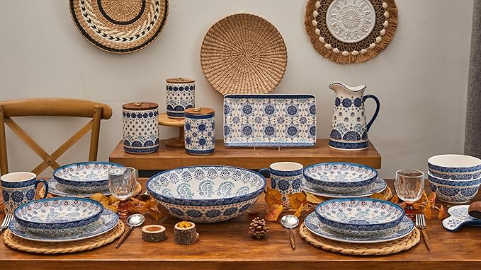 Bico Blue Talavera Ceramic 2.5 Quarts Pitcher with Handle, Decorative Vase for Flower Arrangements, Dishwasher Safe