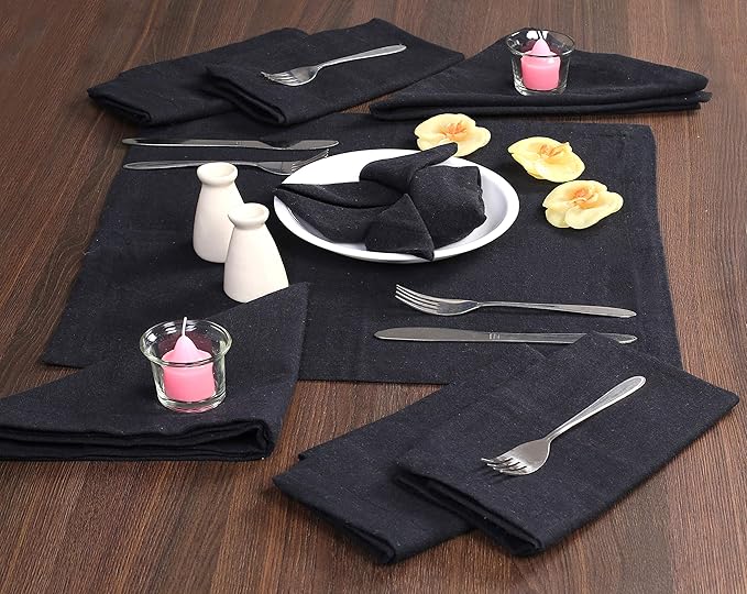 Ramanta Home Black Cotton Dinner Napkins Set of 12, 18x18 Inch 100% Cotton Cloth Napkins, Reusable Fabric Table Napkins for Everyday Dining, Parties, Weddings, Spring & Easter Table Décor Washable