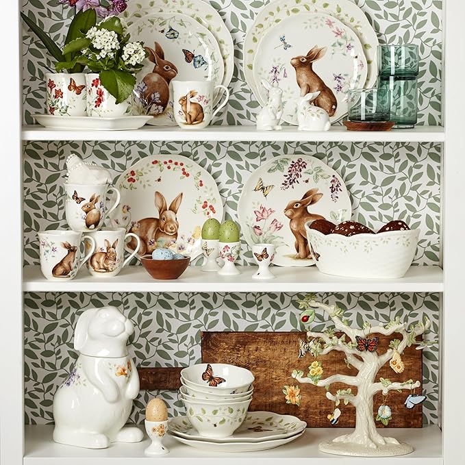 Lenox, Dinnerware Set, Butterfly Meadow Bunny 4-Piece Accent Plate Set, Service For 4, Microwave And Dishwasher Safe, Porcelain Plates, Easter Plates, Dish Set, Home And Kitchen (Assorted, 4 Pieces)