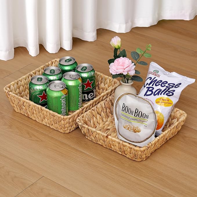 Small Wicker Basket Square 2 Pack, Small Rattan Basket Set for Gifts,Entryway Console,Tabletop,Office | Woven Wicker Decorative Desk Baskets for Organizing