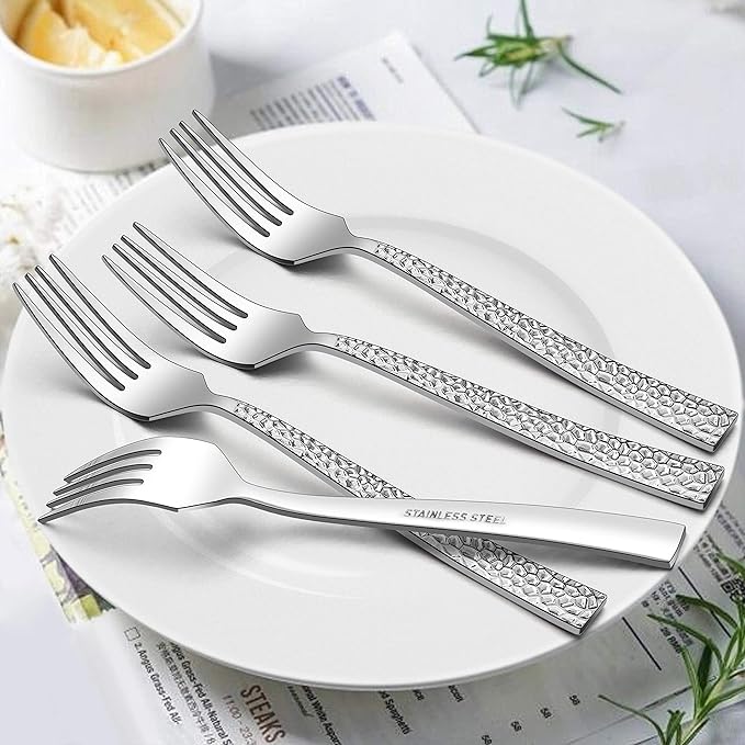 72-Piece Hammered Silverware Set with Extra Forks, LIANYU Stainless Steel Flatware Cutlery Set for 12, Fancy Square Eating Utensils Tableware, Dishwasher Safe