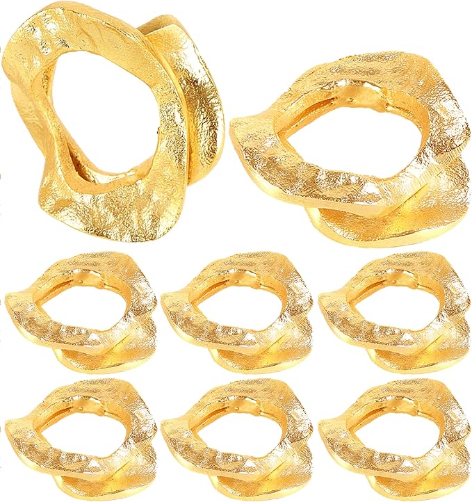 CLEENTABLE 8 Pcs Metal Table Decor Napkin Rings Wavy Sculptural Napkin Holders, Decorative Serveitte Ring for Table Settings Wedding Christmas Party Dinner Table (Gold)
