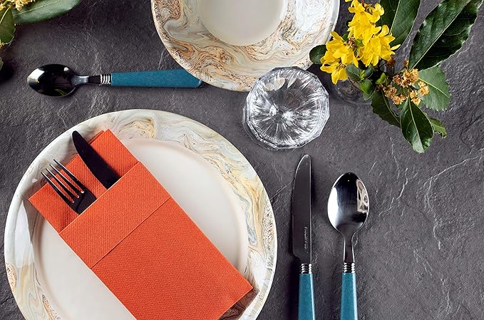 Terracotta Dinner Napkins Cloth Like with Built-in Flatware Pocket, Linen-Feel Absorbent Disposable Paper Hand Napkins for Kitchen, Bathroom, Parties, Weddings or Events, 16x16 inches, Pack of 50