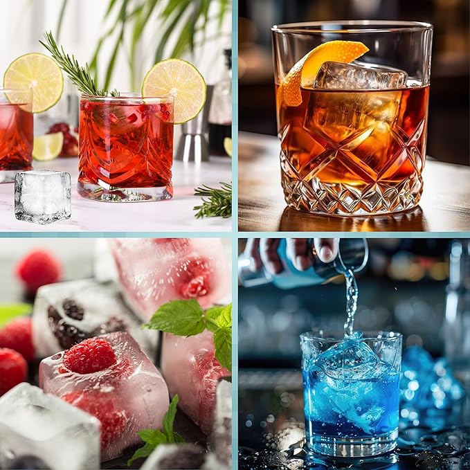 2 Pack Large Square Ice Cube Mold, Silicone Big Ice Cube Trays with Lids, BPA-Free Easy Release Stackable Ice Cube Trays for Freezer, Old Fashioned Ice Cube Maker Molds for Whiskey/Cocktails/Drinks