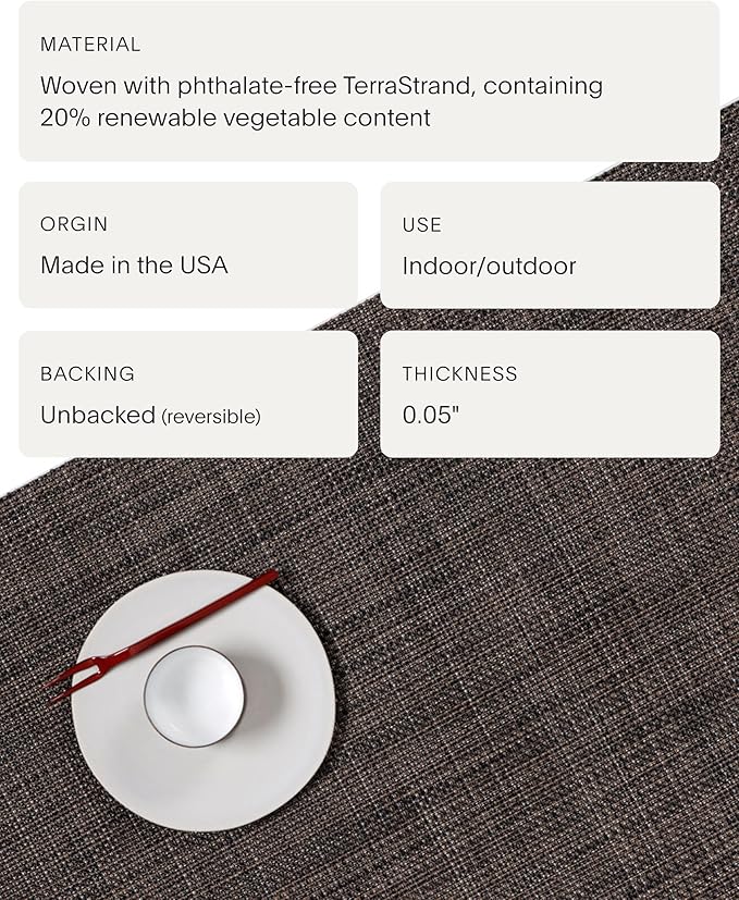 Chilewich Mini Basketweave Placemats in Dark Walnut - Set of 4 - Easy Care Woven Tabletop Textiles - Indoor/Outdoor - 19.25" x 14" Oval