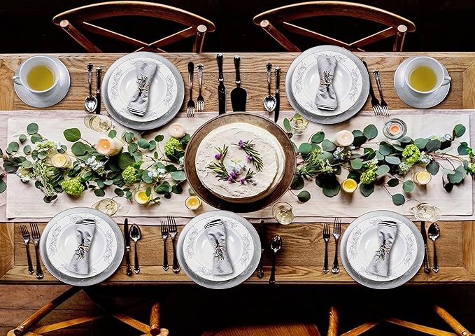 57Piece Silver Border Porcelain Dinnerware Set-Service For 8-Olympia-Mix & Match