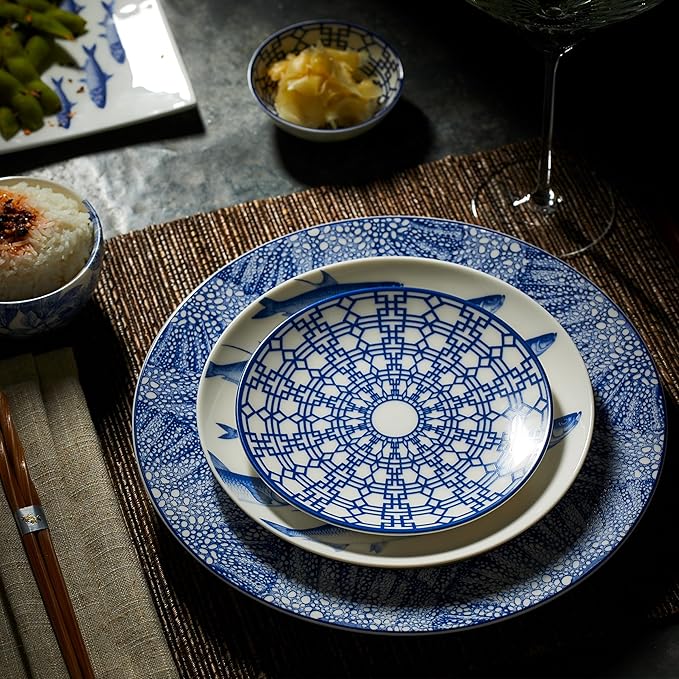 Caskata Newport Garden Appetizer Plates Set of 4 | High-Design Lead-Free Porcelain Dinnerware Dessert Plates Set | Blue Dinnerware Set for Entertaining Everyday, Wedding or Birthday Gifts | 6.35 in