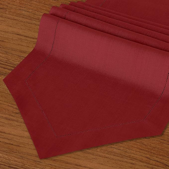 D'Moksha Homes Red Linen Table Runner 60 Inches Long - 100% Pure Linen Diamond Table Runner 14 x 60 Inch for Dining, Winter, Christmas, Holiday, New Year - Machine Washable