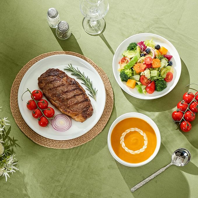 Salad&Dessert Plates,8 Inch Small Dinner Plates Sets for 4,Dishwasher & Microwave Safe,Porcelain Dinner Dishes for Cake, Fruits,Waffle, Pasta,Salad,Elegant White