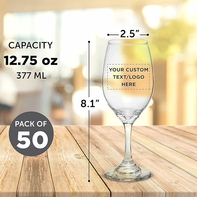DISCOUNT PROMOS 50 Water and Wine Goblet Glasses Set, 12.75 oz. - Customizable Text, Logo - Colombia made - Clear