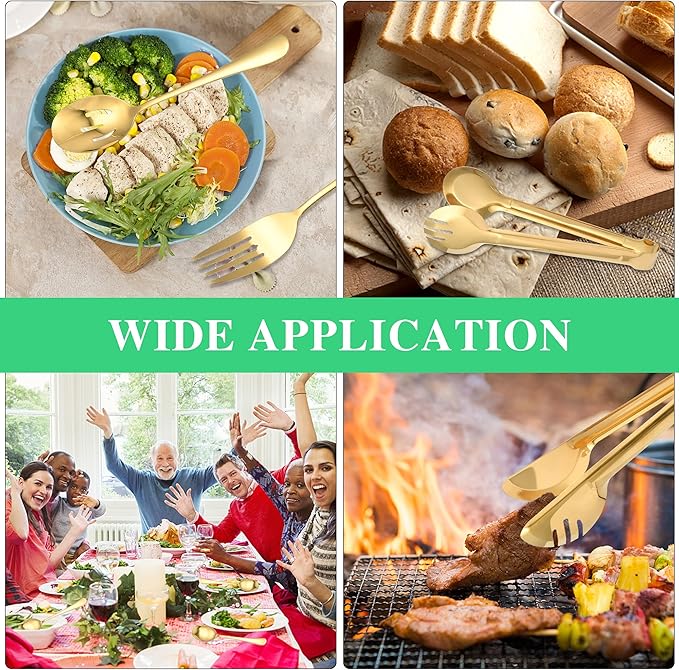 20.99 Worldity 10 Pieces Stainless Steel Flatware Serving Utensils Large Serving Spoon Set Multipurpose Gold Serving Utensils for Home Restaurant Party Dishwasher Safe Gold