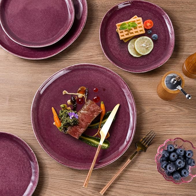 AmorArc Ceramic Dinnerware Sets,Handmade Reactive Glaze Stoneware Plates and Bowls Sets,Highly Chip and Crack Resistant | Dishwasher & Microwave Safe Dishes Set,Service for 4 (12pc)