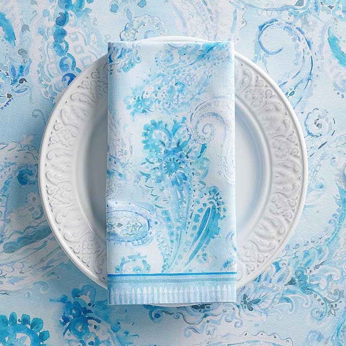 Maison d' Hermine Napkin 100% Combed Cotton Premium 20"x20" Decorative Washable Table Cloth Napkins Set of 4 for Dining, Holidays, Buffet Parties & Wedding Use Campagne - Paisley Blues