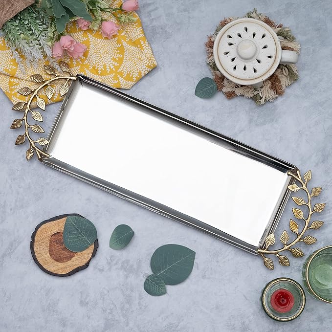 Large Decorative Black & Gold Ginkgo Leaf Tray for Serving Fruits, Appetizers - 2 Tier Centerpiece Home Decor Elegant Serveware Charchuterie Catch All Perfect for Entertaining, Wedding Gifts 11.5x13