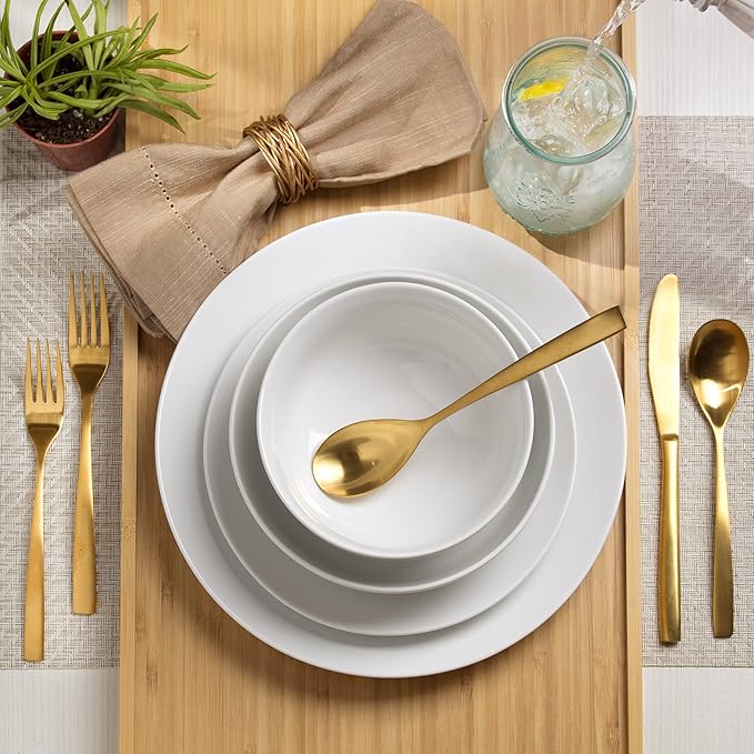 Euro Ceramica Essential Collection Porcelain Dinnerware and Serveware, 16 Piece Dinnerware Set, Service for 4, Classic White