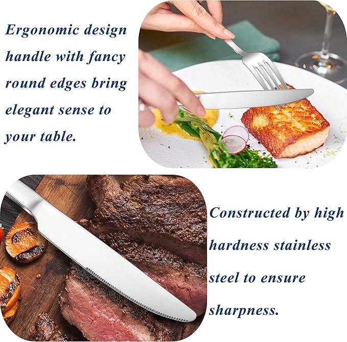 Herogo 18/10 Stainless Steel Silverware Set, 40-Piece Fancy Flatware Cutlery Set for 8, Modern Tableware Eating Utensils for Home Restaurant Wedding, Mirror Polished, Dishwasher Safe