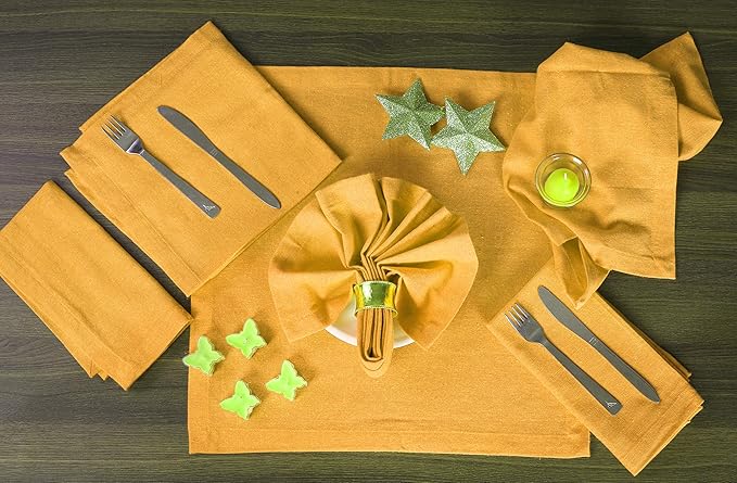 Ramanta Home Mustard Cotton Dinner Napkins Set of 12, 18x18 Inch 100% Cotton Cloth Napkins, Reusable Fabric Table Napkins for Everyday Dining, Parties, Weddings, Spring & Easter Table Décor Washable