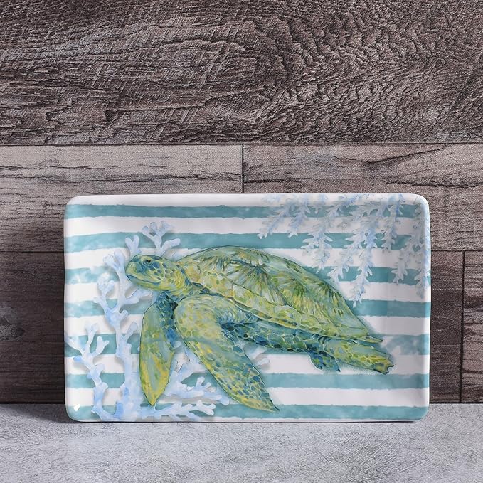 Merritt Sea Turtle 8-1/2" x 5-1/4" Small Melamine Snack Tray, Multicolor