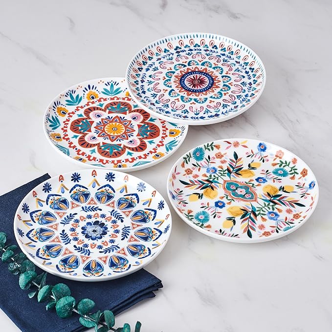 Mikasa Painted Medallion Set of 4 Bone China Appetizer Plates, 6 Inch
